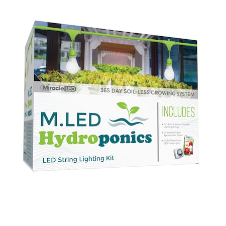 Miracle Led Absolute Daylight Hydroponics LED Indoor Grow Light Kit, 2-Socket, Full Spectrum, 100W, Timer 802462